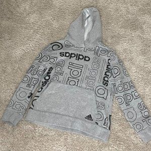 Grey Adidas Logo Hoodie with front pocket size Medium